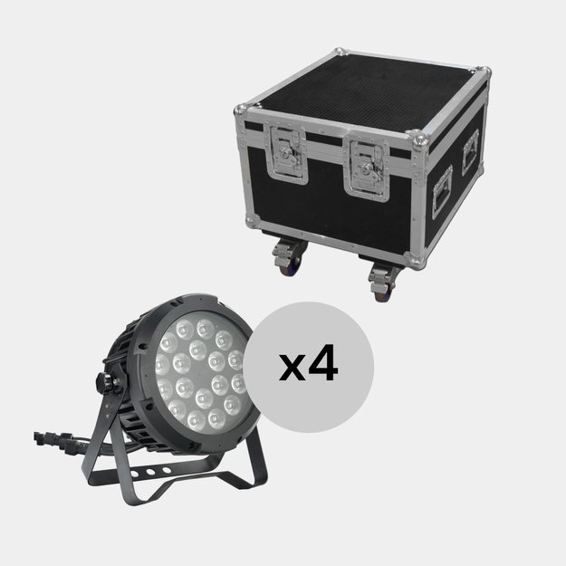 4x P18F6 18x15w RGBWA+UV IP65 Led Par Prožektorius su transportavimo dėže 4in1