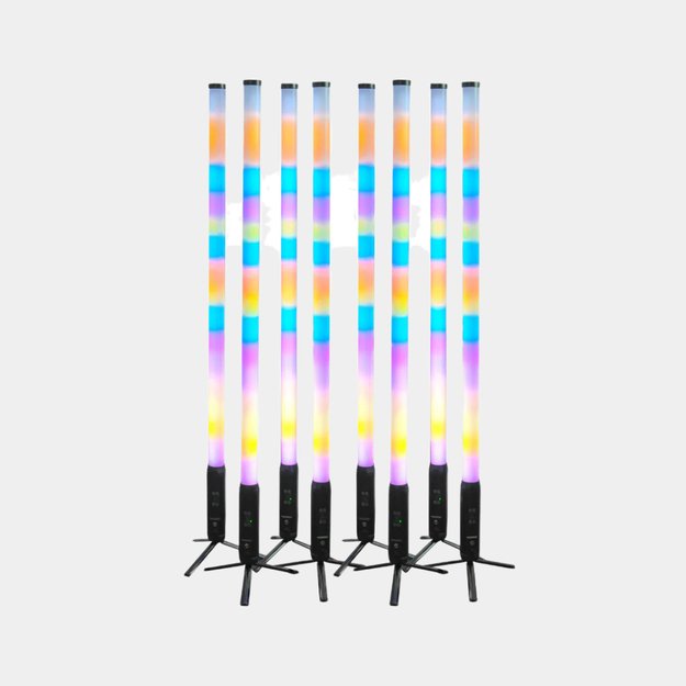 8x Belaidis DMX Akumuliatorinis 360° LED TUBE Vamzdelis su 8in1, su transportavimo dėže